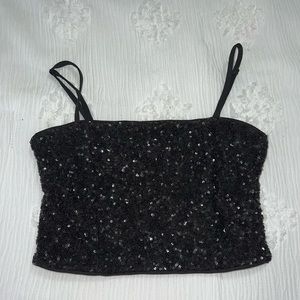 Express Black Sequin Crop Top